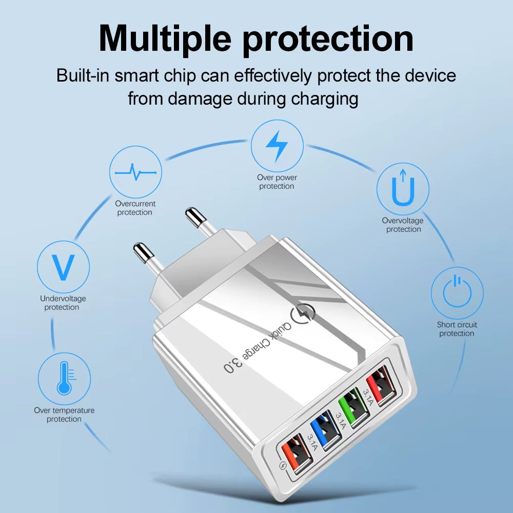 EU/US Plug USB Charger Quick Charge 3.0 for Phone Adapter for Iphone 15 Pro Max Tablet Portable Wall Mobile Charger Fast Charger