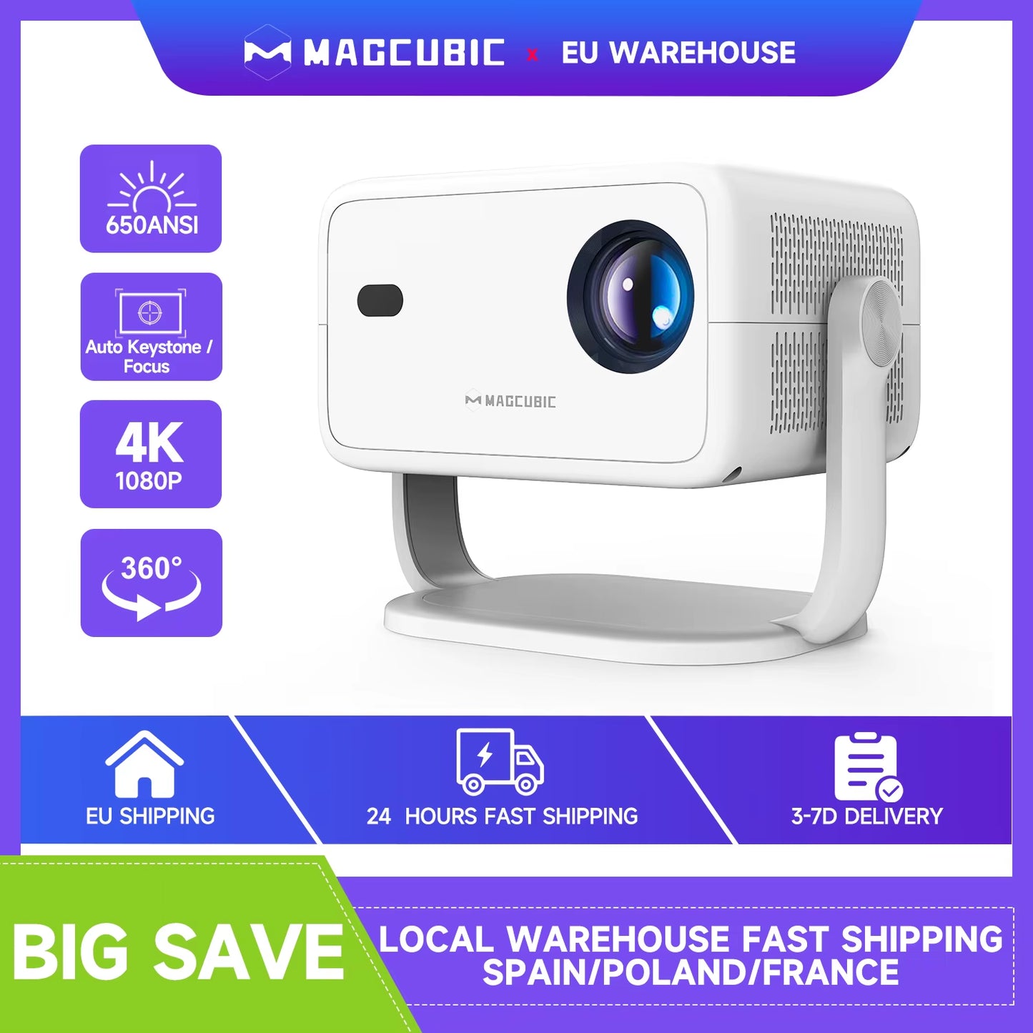 Native 1080P 650ANSI 4K Android11 L018 Projector with Auto Keystone Correction Focus Wifi6 BT5.2 Portable Movie Outdoor
