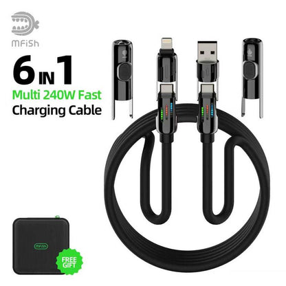 Mfish Armored Dragon I 4-In-1 Multi 240W Fast Charging Cable with USB a Type C Lightning for Iphone17&Samsung Laptops Charger