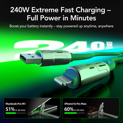 Mfish Armored Dragon I 4-In-1 Multi 240W Fast Charging Cable with USB a Type C Lightning for Iphone17&Samsung Laptops Charger