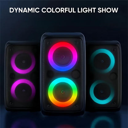 Premium Wireless Boombox Speaker - Large Stereo Sound, Built-In Microphone, Subwoofer, Party Speaker with Powerful Sound, Outdoor Party Speaker with Disco Light and Wireless Connectivity