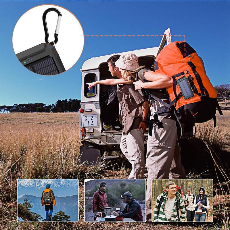 LOZE Solar Power Bank 10000Mah, Built-In Super Bright Flashlight, Compass, Dual USB Output Ports Power Bank, Portable Charger with USB C Interface, Suitable for Android, Iphone, Suitable for Outdoor Camping, Suitable for Summer and Autumn Gifts.