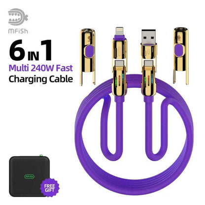 Mfish Armored Dragon I 4-In-1 Multi 240W Fast Charging Cable with USB a Type C Lightning for Iphone17&Samsung Laptops Charger