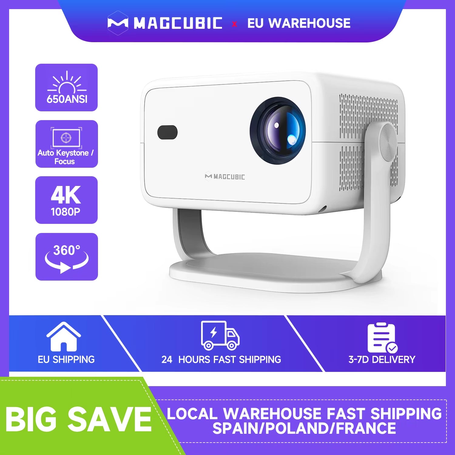 Native 1080P 650ANSI 4K Android11 L018 Projector with Auto Keystone Correction Focus Wifi6 BT5.2 Portable Movie Outdoor