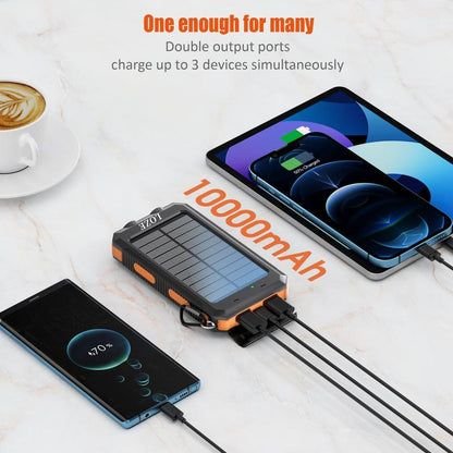 LOZE Solar Power Bank 10000Mah, Built-In Super Bright Flashlight, Compass, Dual USB Output Ports Power Bank, Portable Charger with USB C Interface, Suitable for Android, Iphone, Suitable for Outdoor Camping, Suitable for Summer and Autumn Gifts.