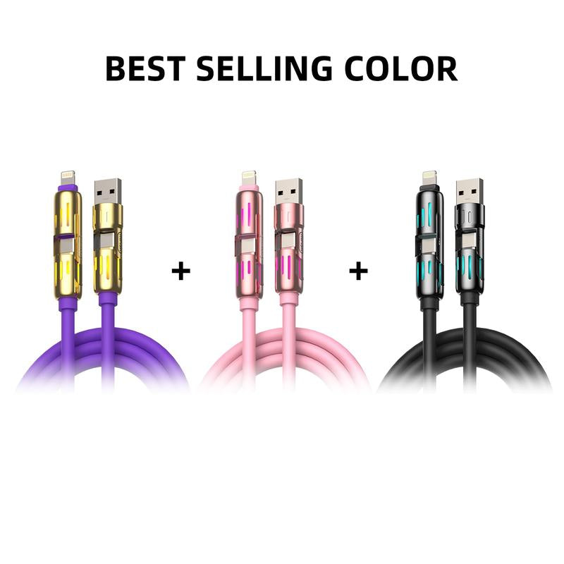 Mfish Armored Dragon I 4-In-1 Multi 240W Fast Charging Cable with USB a Type C Lightning for Iphone17&Samsung Laptops Charger